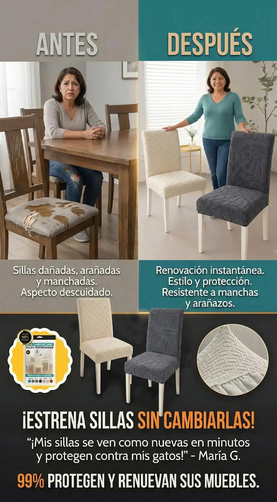 CubreSilla Deluxe - Protege y viste tu comedor Pack De 6 Fundas De Sillas Texturizadas