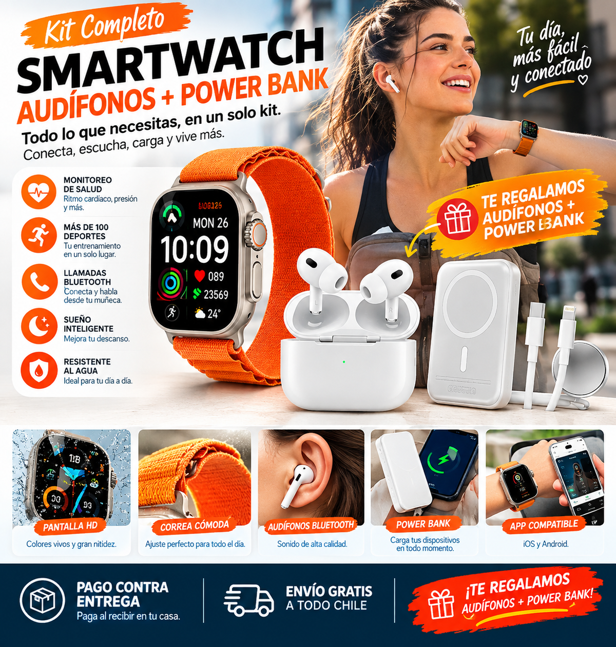 X8 Ultra Max Fusion - Control total desde tu muñeca + Audífonos + Power Bank