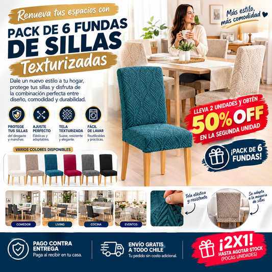 CubreSilla Deluxe - Protege y viste tu comedor Pack De 6 Fundas De Sillas Texturizadas