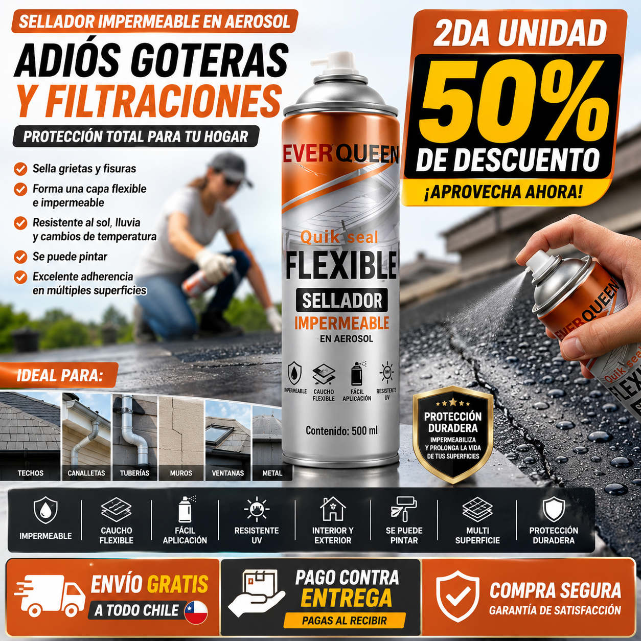 Spray Sellador Impermeable Para Techo
