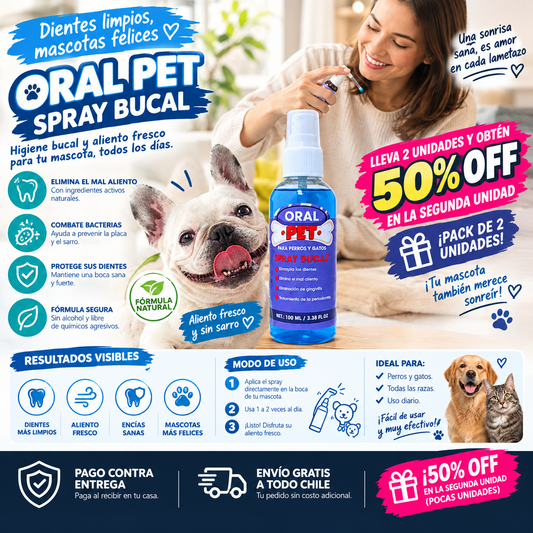 OralPet - Elimina el mal aliento y sarro sin cepillar 50% Off en la segunda unidad