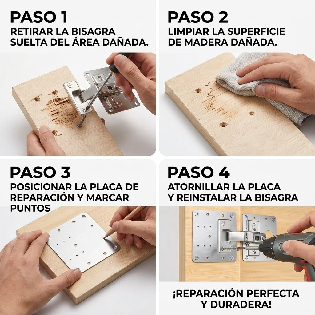 Pack 4 BisagraFix Pro - Repara sin maestro ni mueble nuevo 2x1