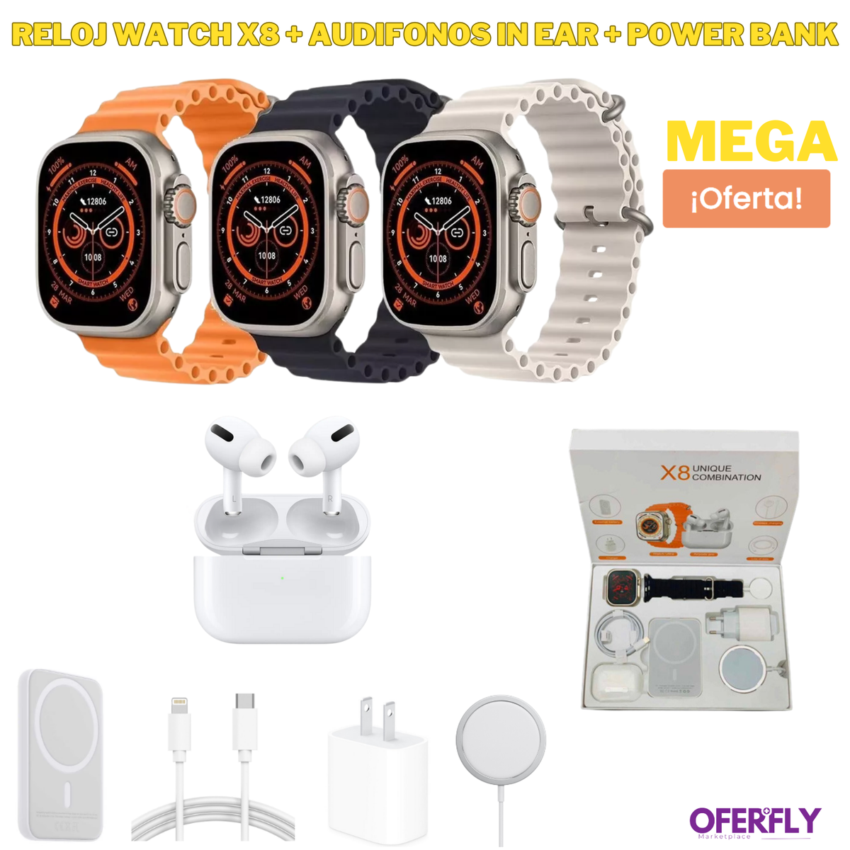 X8 Ultra Max Fusion - Control total desde tu muñeca + Audífonos + Power Bank